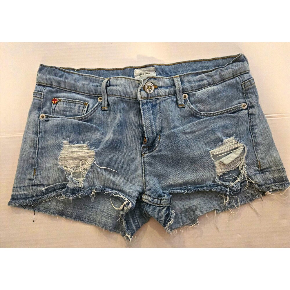 Hudson Amber Womens Size 25 Cutoff Denim Micro Shorts Distressed Light Wash USA